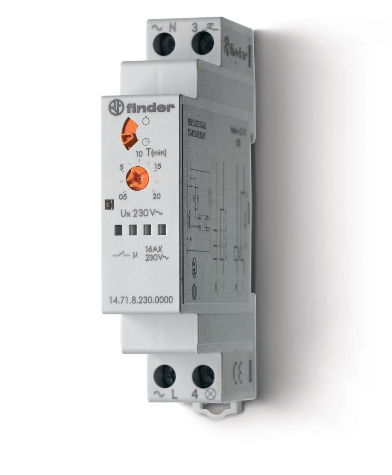 Модульный электронный лестничный таймер 1-функциональный 1NO 16A 3- или 4-проводная схема питание 230В АC ширина 17.5мм степень защиты IP20 упаковка 1шт.